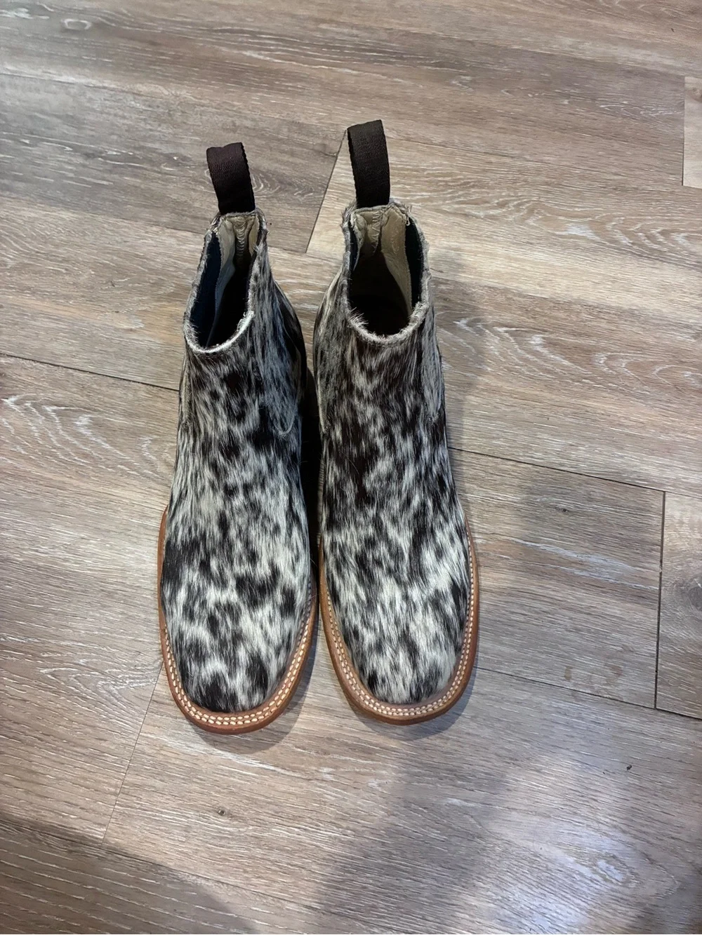 Women’s Black & White cow hide ankle boots